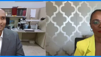 Video still of Dr. Umakanthan and Dr. Serieux