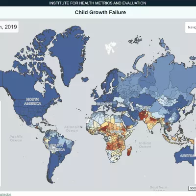 map of the world showing mean child growth failure in 2019 among children under 5
