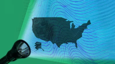 map of the United States illuminated by a flashlight