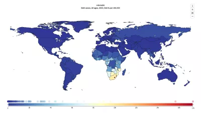 Map chart preview. Global disability adjusted life years of HIV/AIDs, from 1990 to 2023, all ages both sexes. View content for further description of trends.