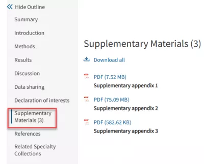 Screenshot of where to locate Supplementary Materials on The Lancet's GBD publication pages. 